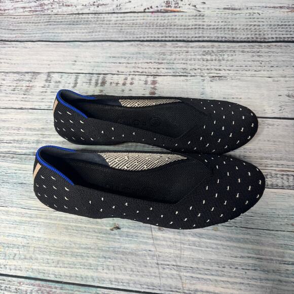 Rothy’s The Flat Ivory Dot Round Toe Black Comfort 7.5 - Picture 1 of 5